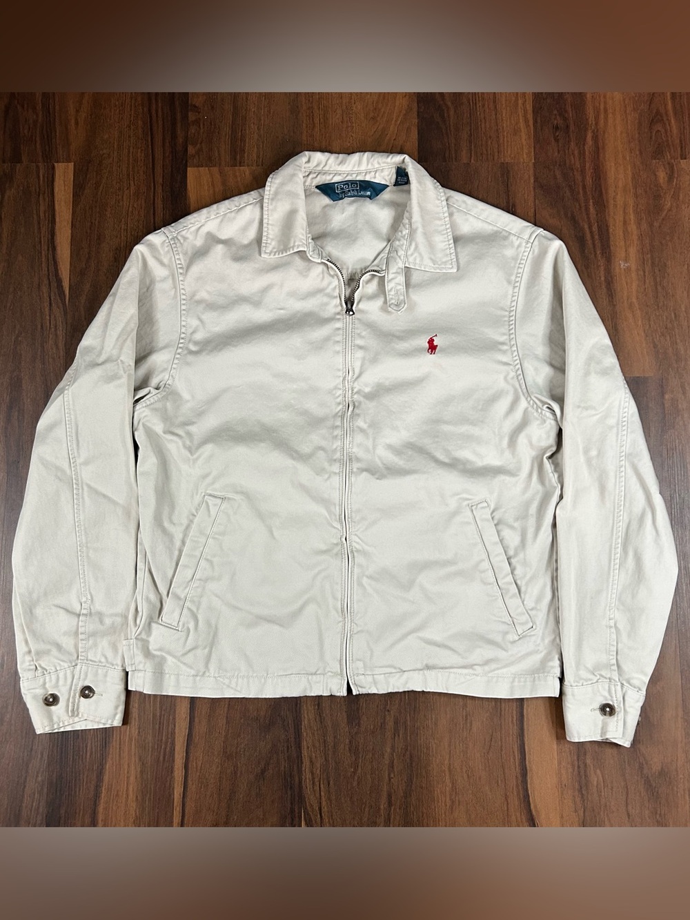 Y2K Ralph Lauren Cream Lightweight Harrington Jacket with Red Polo pony